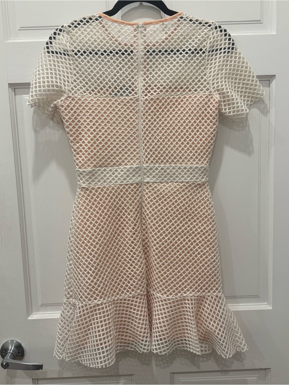 ASOS White Grid Mesh Ruffle Mini Dress US 4 Peach Lining Fairy Boho Graduation - Picture 2 of 9